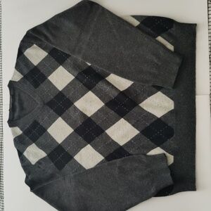 Men's Gray Argyle 100% Cashmere Sweater